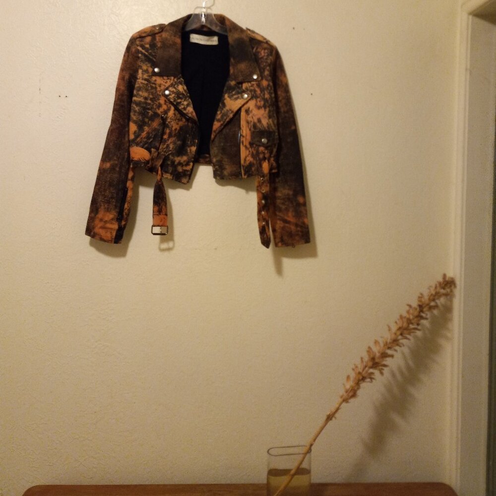 Alyson Eastman Distressed Cropped Lamb Leather Motorcycle Jacket Size S Rare